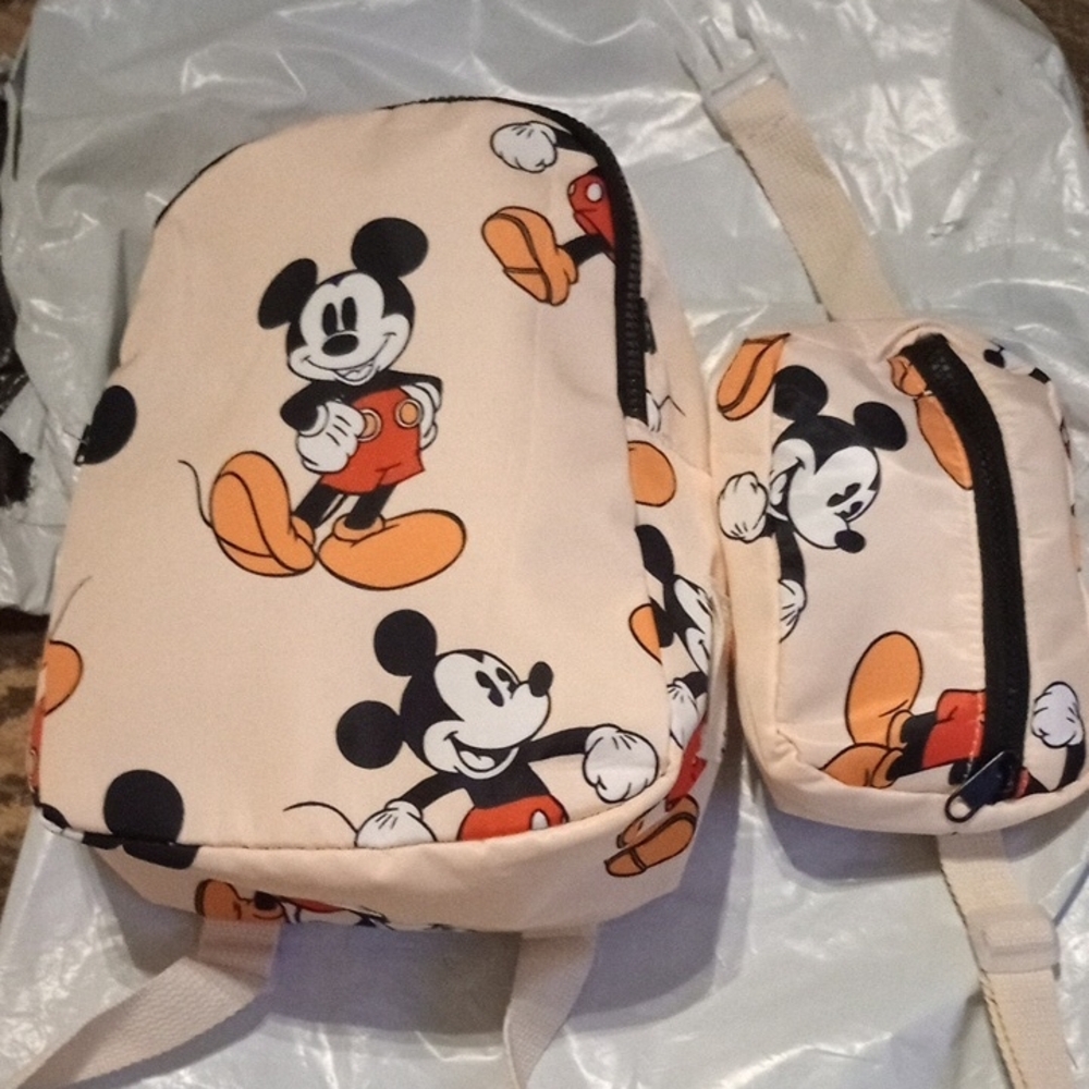 Mickey Mouse Kids Backpack and Pouch Set - Cream and Orange
